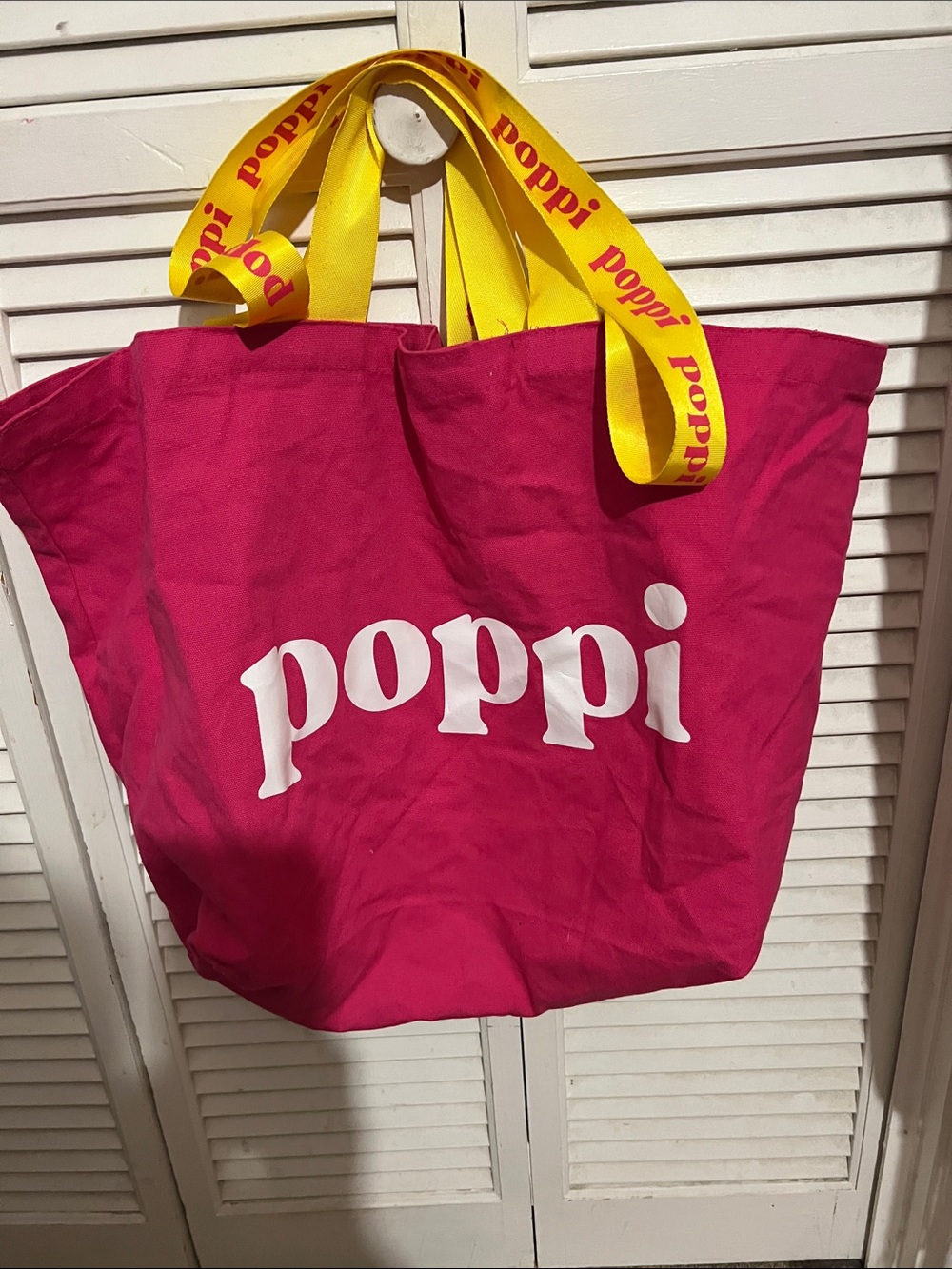 Hot Pink Tote Bag with Yellow Logo Strap